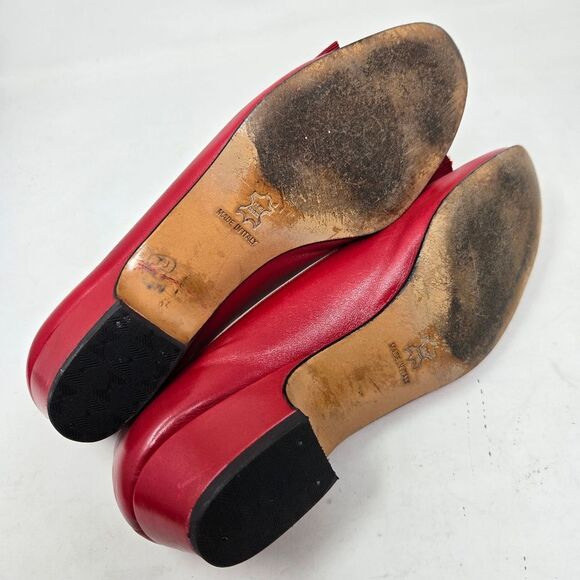 SALVATORE FERRAGAMO Vara Red Leather Bow Gold Logo Low Block Pumps 8AAAA - Picture 9 of 10